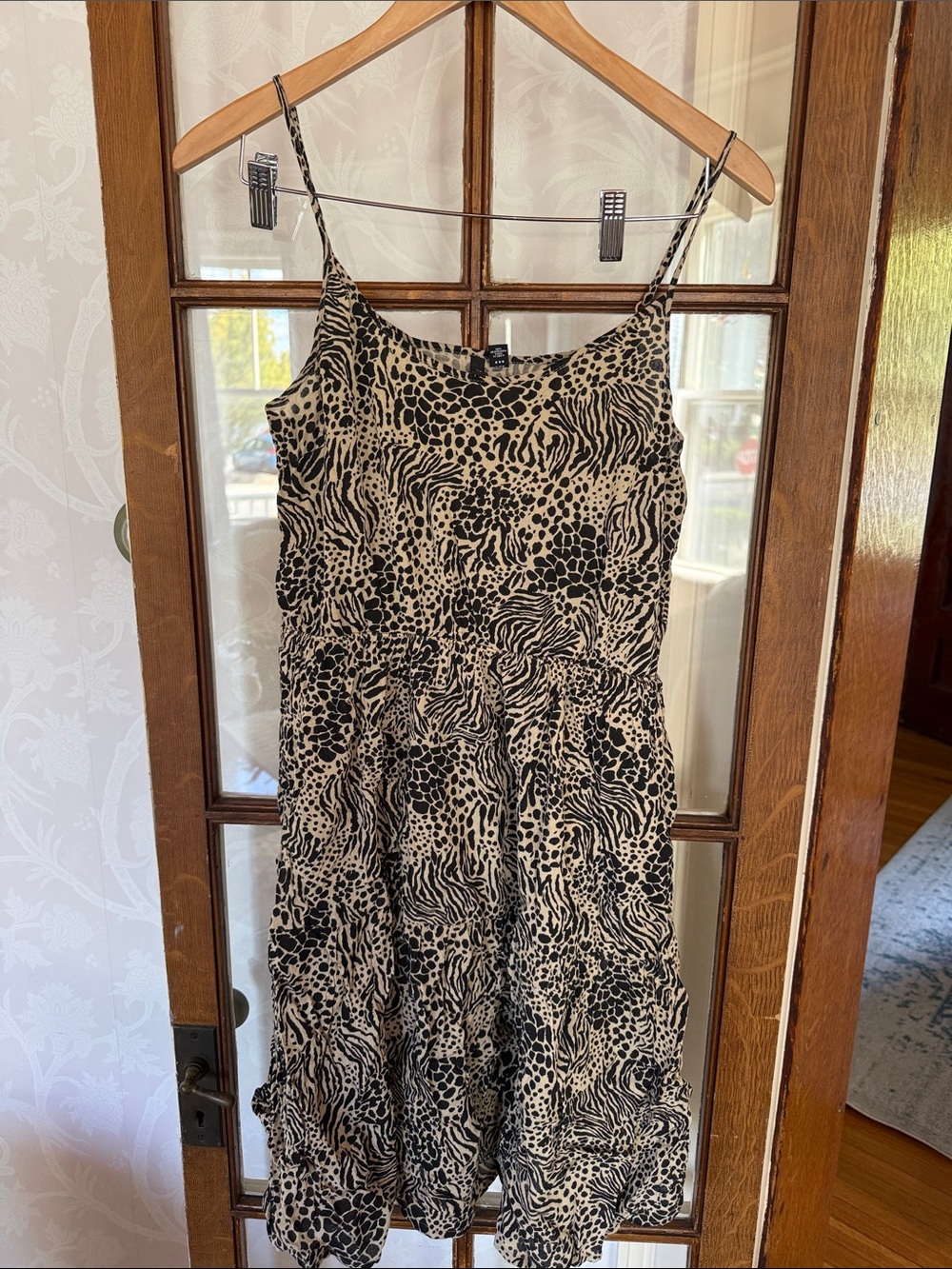 Vero Moda Black and Cream Animal Print Slip Dress